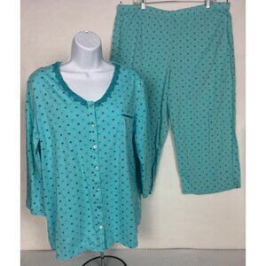Celestial Dreams Pajama Set Women Size XL Capri Bottom Blue V neck Button Up Top